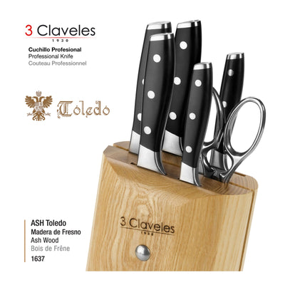 3 Claveles Toledo - Cuchillo Santoku Alveolado Profesional 18 cm Acero Inoxidable