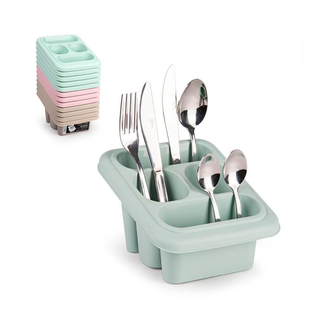 Plastic Forte Square - Set de 2 Escurridores de Cubiertos con 4 Compartimentos. Verde