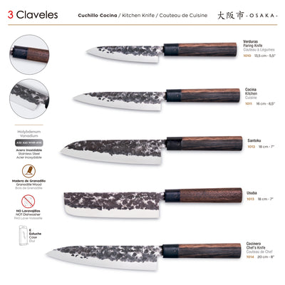 3 Claveles Osaka - Cuchillo Usuba 18 cm de Estilo Asiático Forjado a Mano