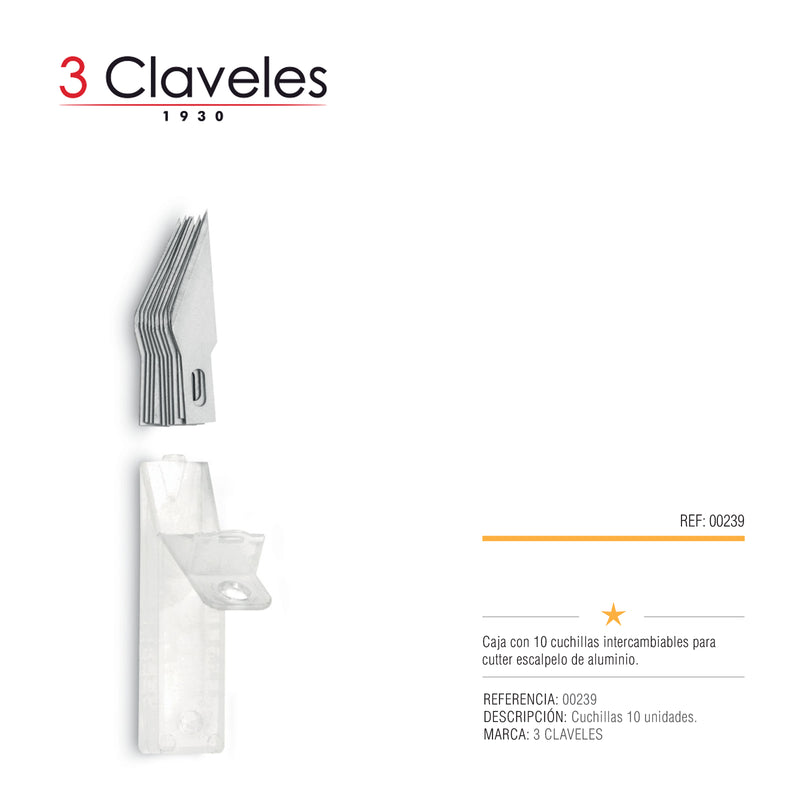 3 Claveles - Caja con 10 Cuchillas de Recambio para Escalpelo 6 mm