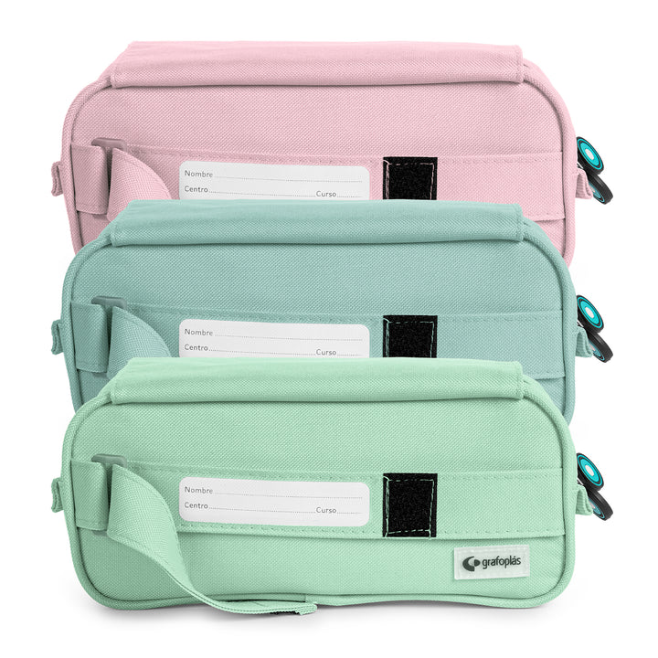 ColePack BitsBobs - Estuche Triple de 3 Cremalleras con Material Escolar Incluido. Mint Soft