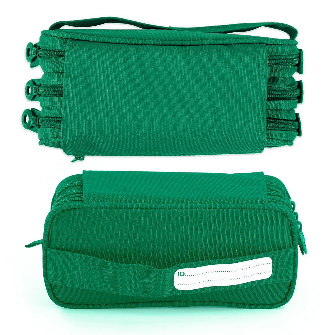 Estuche Escolar Triple Portatodo de Alta Capacidad con Tres Cremalleras. Verde