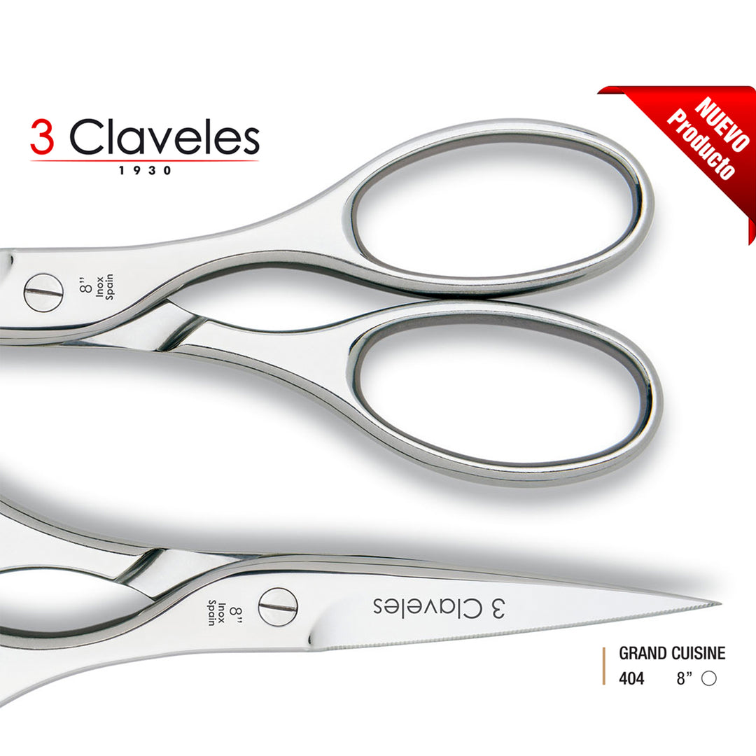 3 Claveles Grand Cuisine - Tijeras de Cocina Profesionales de 8" 20 cm en Acero Forjado en Caliente