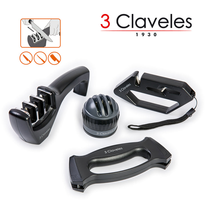 3 Claveles - Afilador de Cuchillos de 3 Pasos con Mango Ergonómico