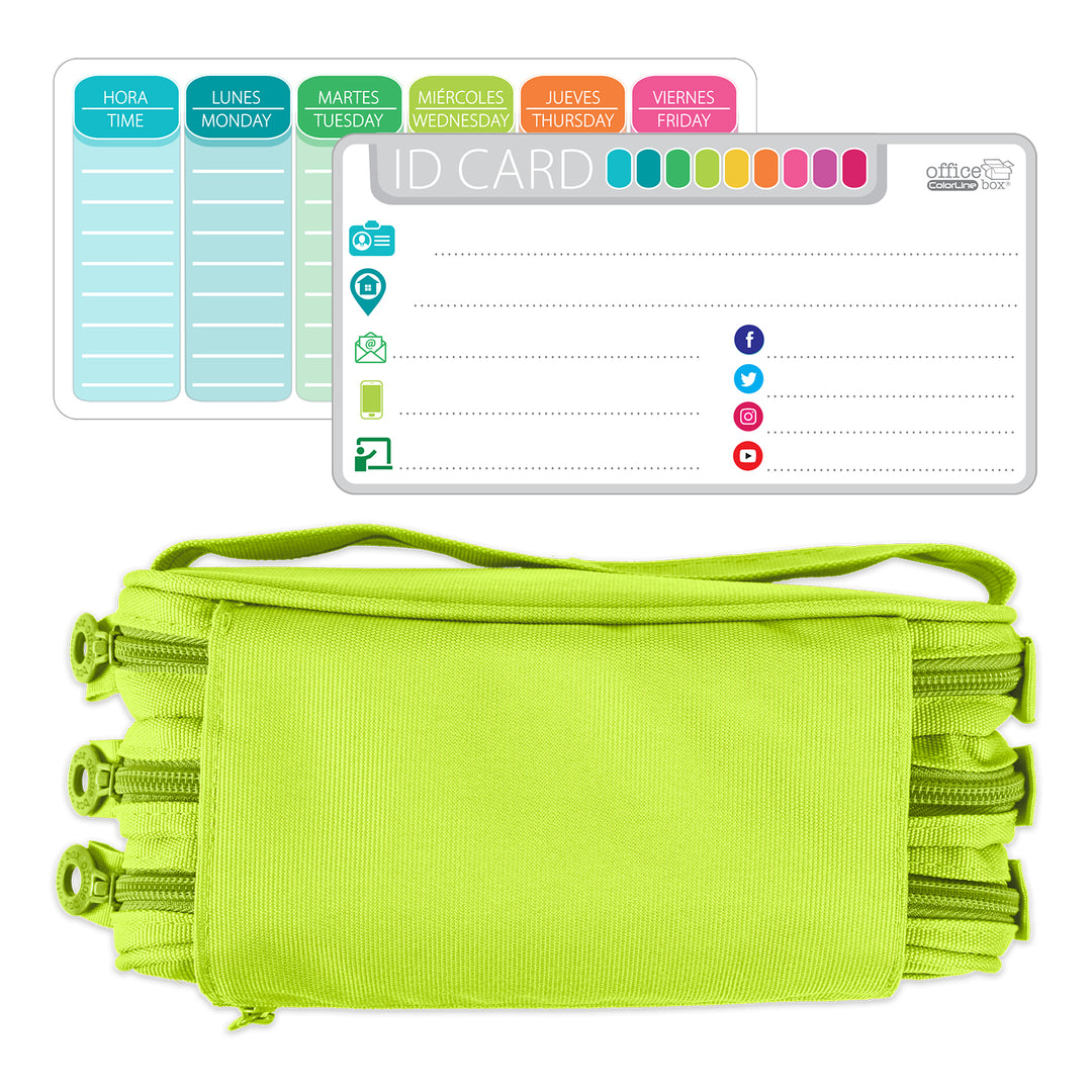 Estuche Escolar Triple Portatodo de Alta Capacidad con Tres Cremalleras. Fluor