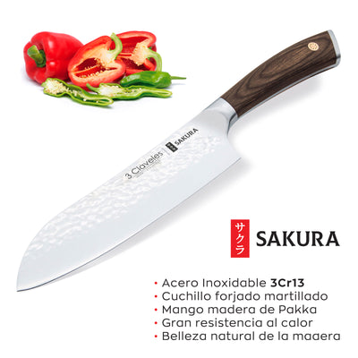 Claveles Sakura - Juego Premium de 4 Cuchillos Acero Forjado con Hoja Martilleada