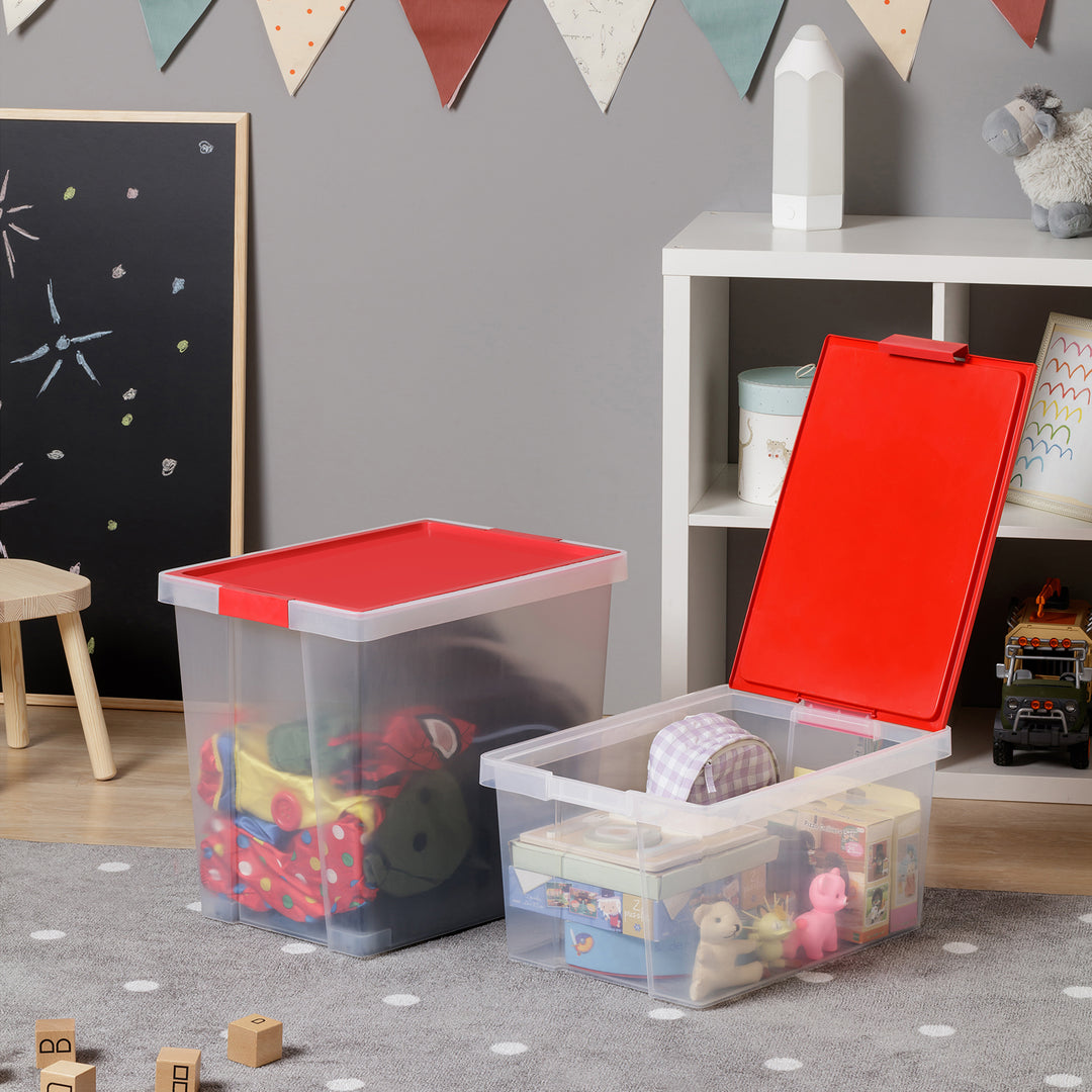 TATAY - Set de 3 Cajas de Ordenación Multiusos Grandes 100% Reciclables con Tapa Abatible. Rojo