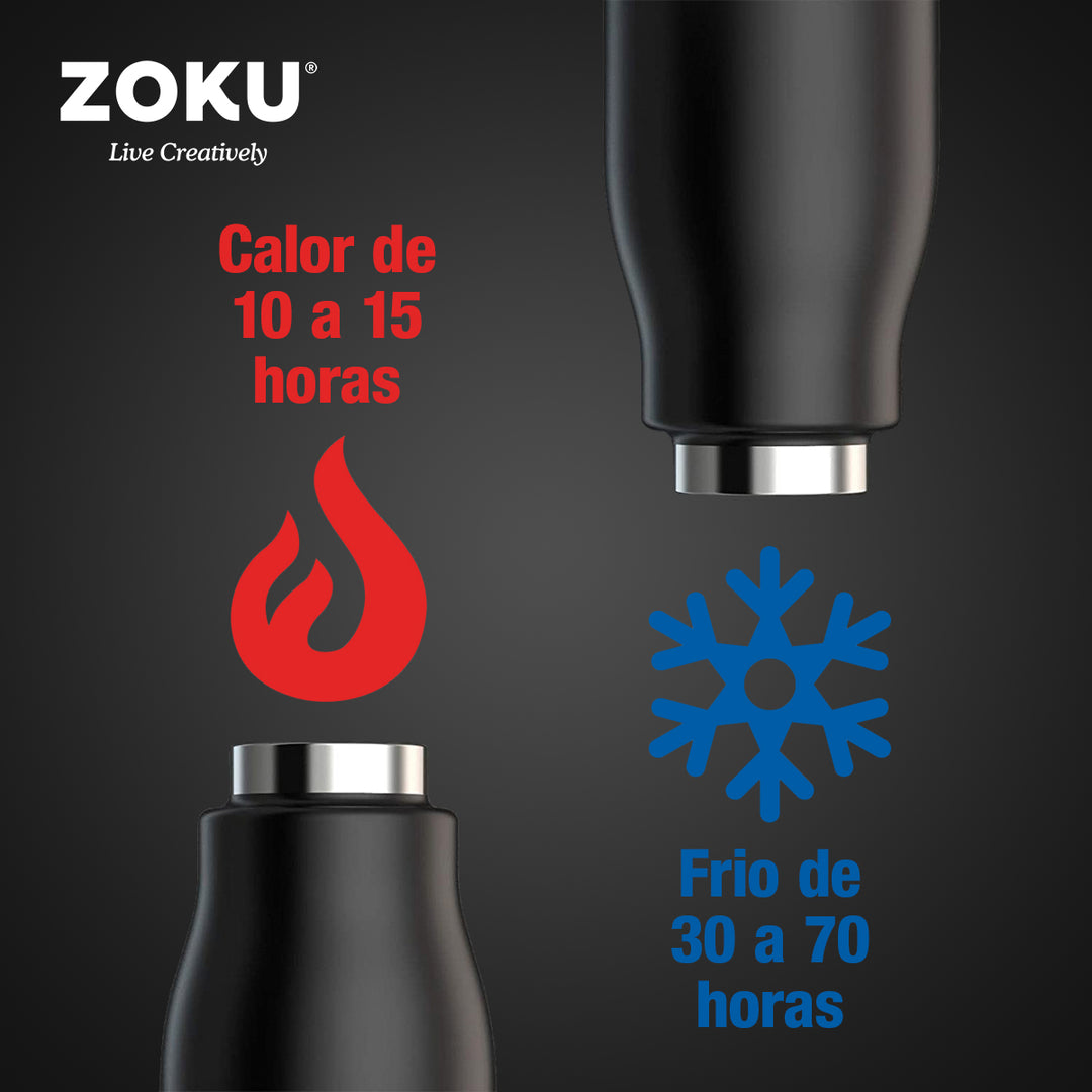 ZOKU COL - Botella Térmica de 0.35L en Acero Inoxidable de Doble Pared. Negro