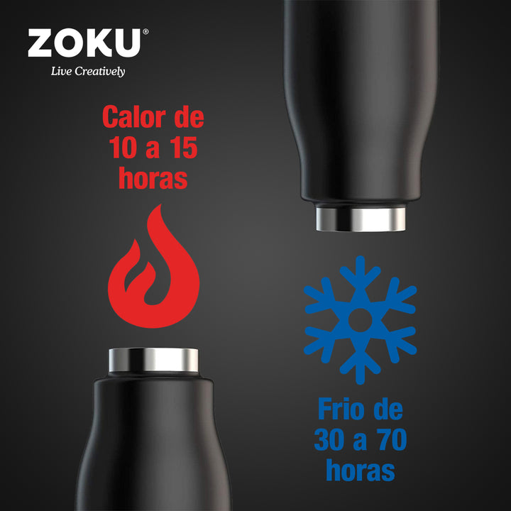 ZOKU COL - Botella Térmica de 0.35L en Acero Inoxidable de Doble Pared. Negro