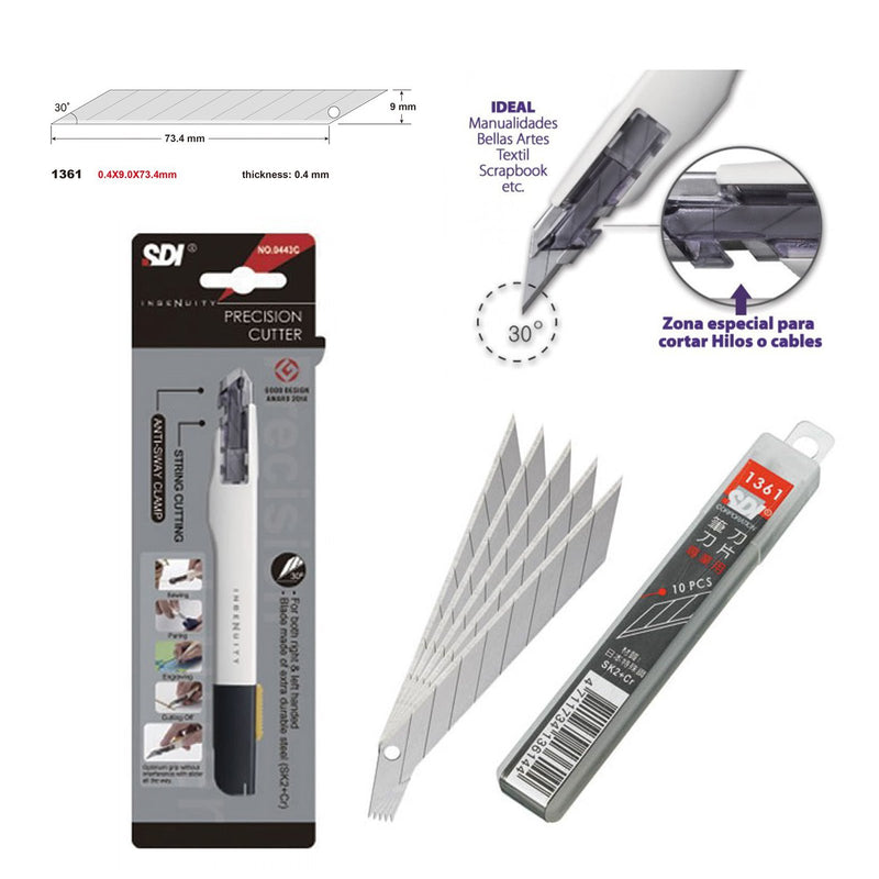Pack de 2 Cutters Profesionales  SDI Ingenuity con 10 Cuchillas de Recambio Acero SK2+Cr