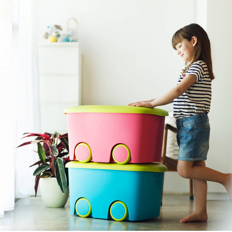 Plastiken Multibox Kids - Caja de Ordenación Multiusos Infantil 45L con Ruedas. Menta