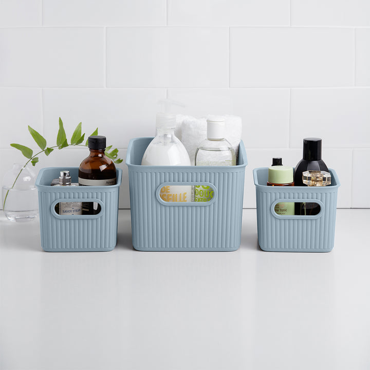 TATAY Baobab - Lote de 2 Cajas Organizadoras 15L con Tapa en Plástico PP05. Azul Mist