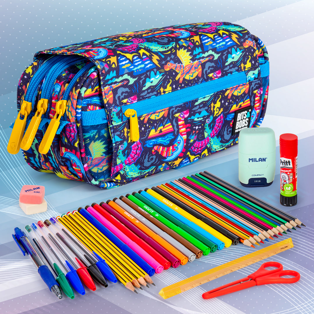 ColePack Design - Estuche Triple de 3 Cremalleras con Material Escolar Incluido. Dragons