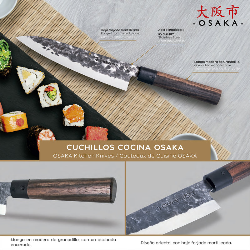 3 Claveles Osaka - Cuchillo Verduras 13.5 cm de Estilo Asiático Forjado a Mano