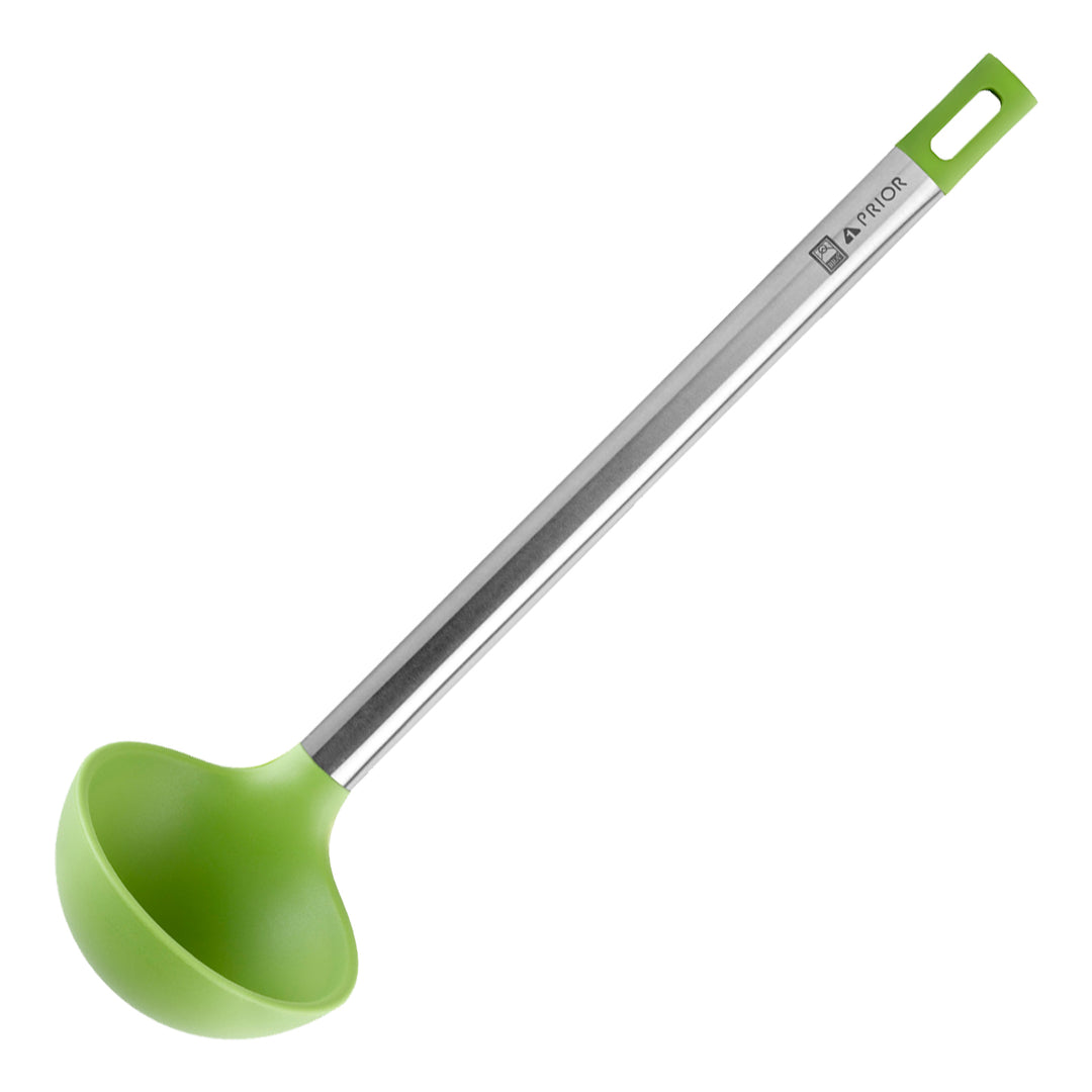 BRA Prior - Set de 5 Utensilios de Cocina en Silicona con Mango en Acero Inoxidable. Verde