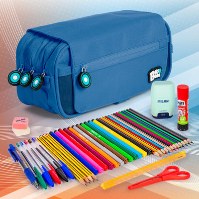 Grafoplás - Estuche Portatodo Triple con Solapa para Material Escolar. Azul