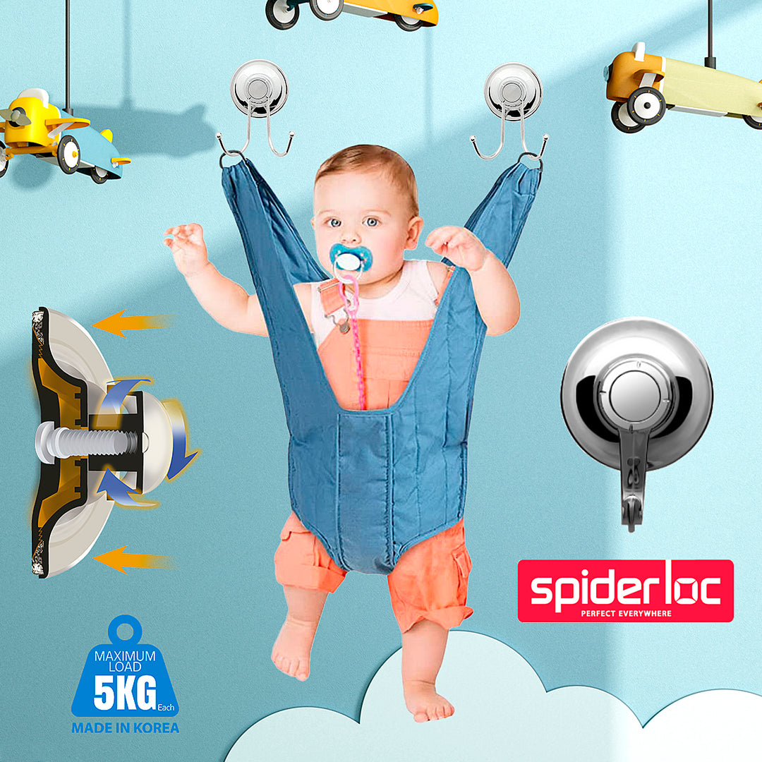 SPIDERLOC - Colgador de 5 Ganchos en Acero Inoxidable y Doble Ventosa de Succión por Vacío