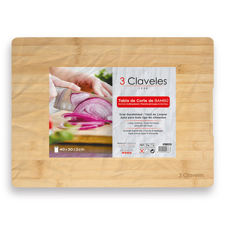 3 Claveles - Tabla de Corte Antideslizante de 40 cm en Bambú
