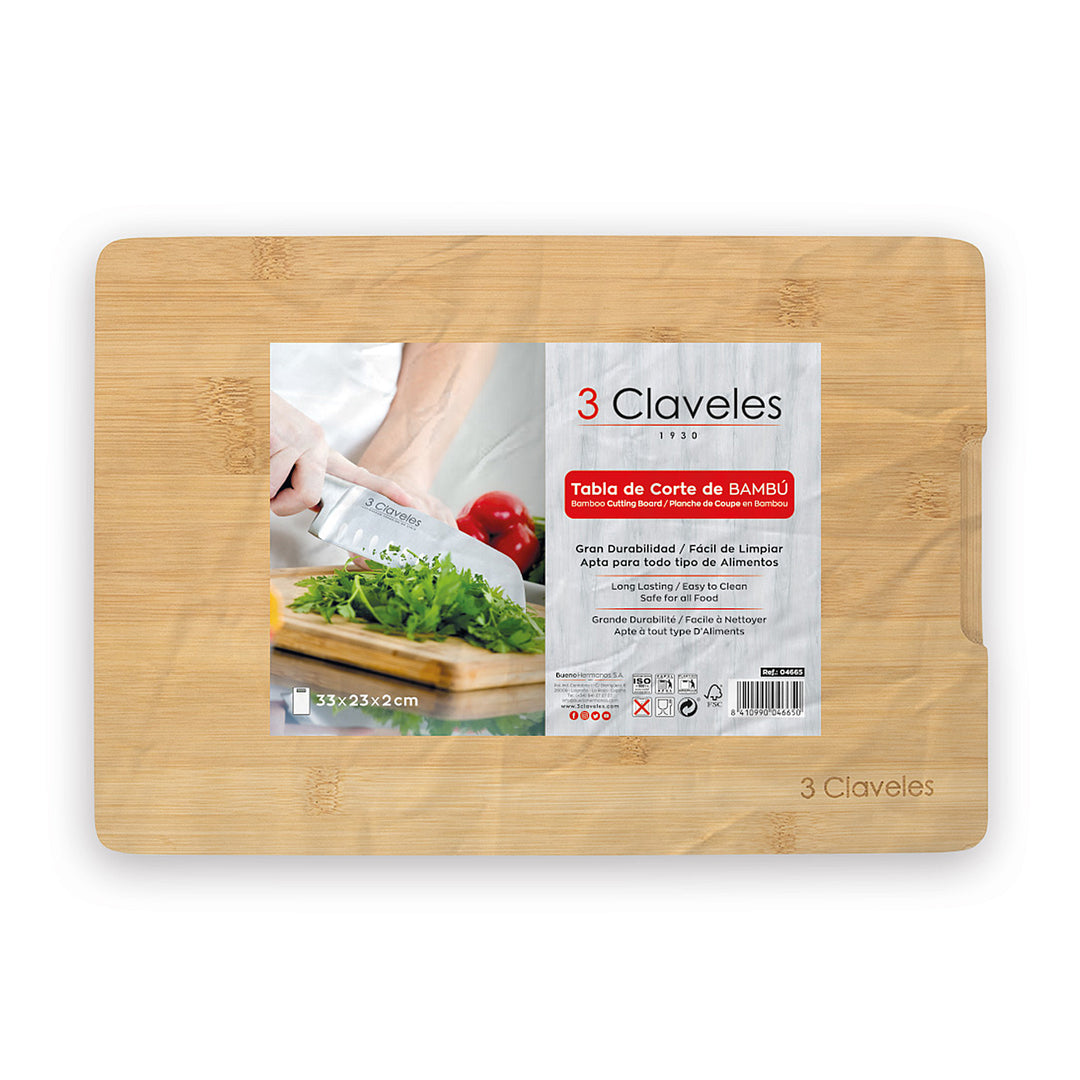 3 Claveles - Tabla de Corte Antideslizante de 30 cm en Bambú