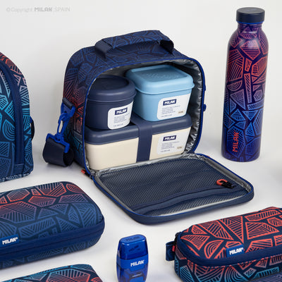 MILAN Fit - Kit Bolsa Térmica Porta Alimentos y Botella Térmica 600 ml. Azul Oscuro