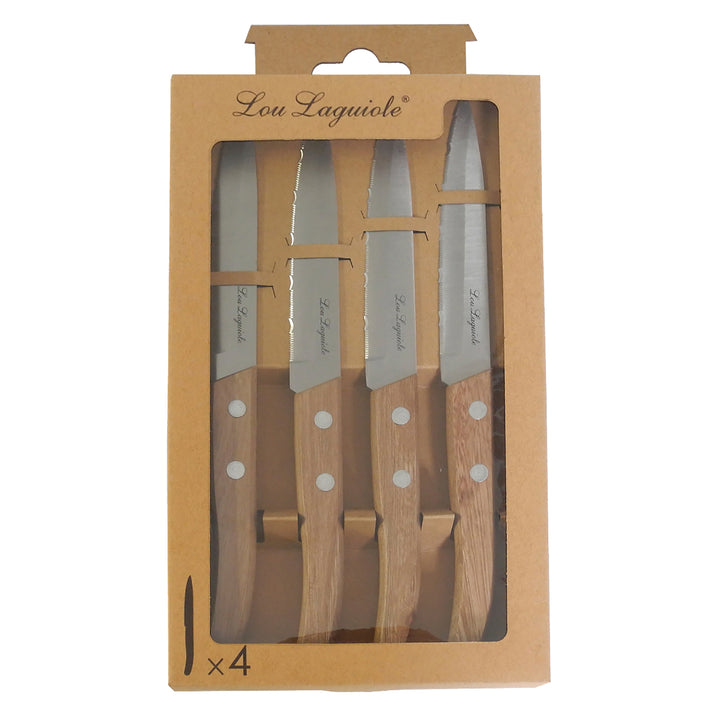 AMEFA Forest - Set de 4 Cuchillos Chuleteros 21.5 cm en Acero Inoxidable con Mango de Madera