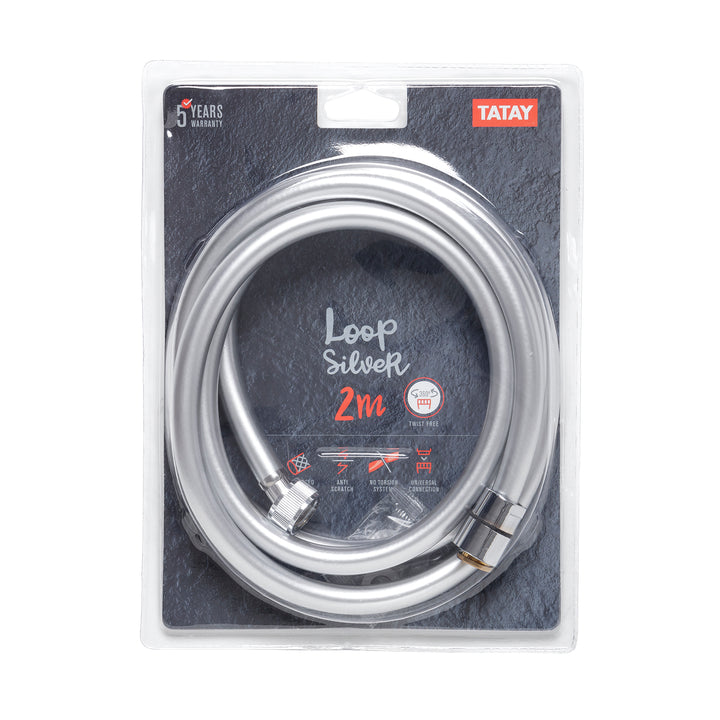 TATAY Loop Silver - Flexo de Ducha Anti-torsión y Anti-cal en PVC de 2 m. Gris Satinado