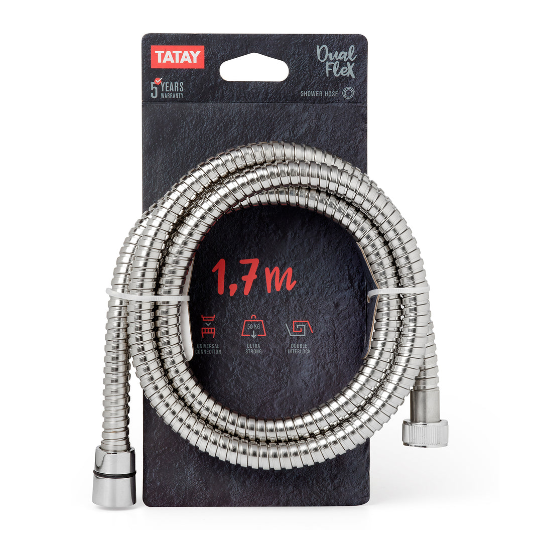 TATAY Dual Flex - Flexo de Ducha en Acero y Latón de 1.7m Doble Engatillado Reforzado