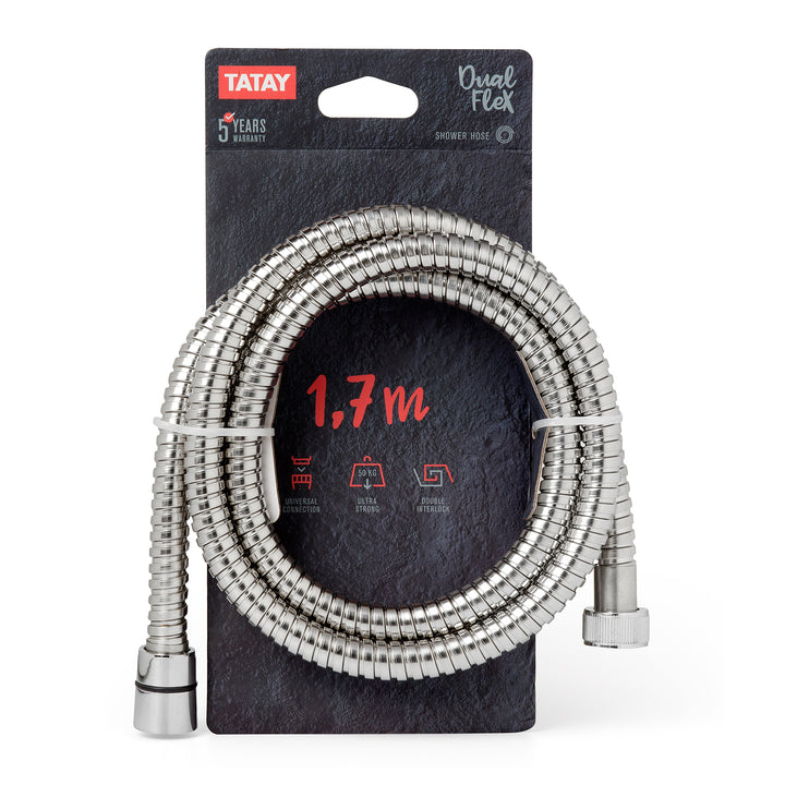 TATAY Dual Flex - Flexo de Ducha en Acero y Latón de 1.7m Doble Engatillado Reforzado