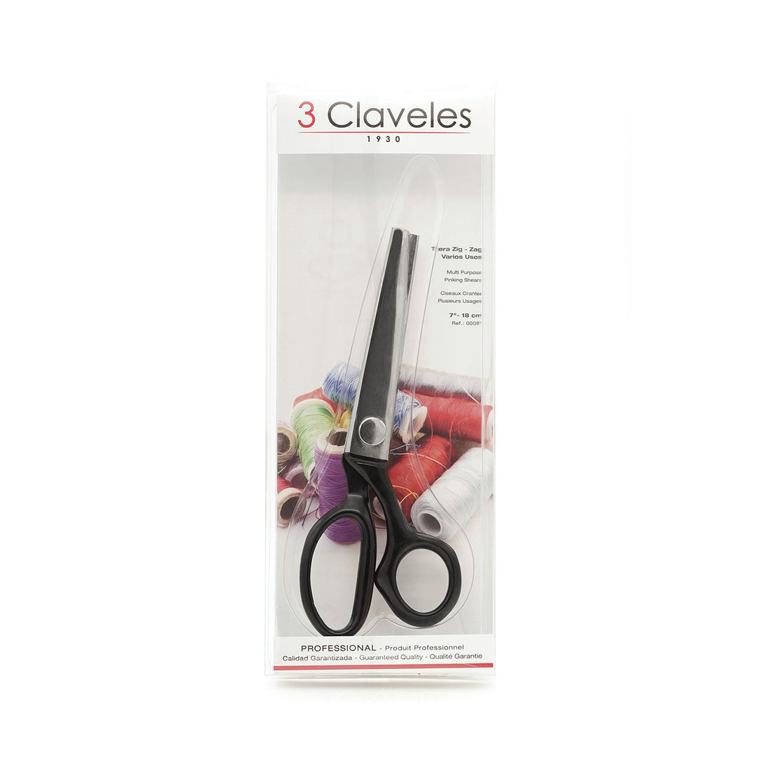 3 Claveles - Tijeras de Sastre Profesionales para Diestros, Corte en Zig-Zag, Varios Usos, 18 cm - 7"