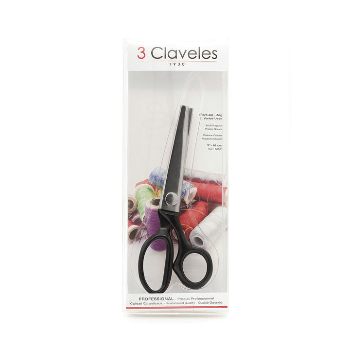 3 Claveles - Tijeras de Sastre Profesionales para Diestros, Corte en Zig-Zag, Varios Usos, 18 cm - 7"