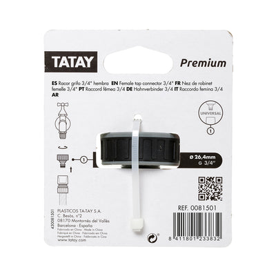 TATAY Premium - Conector Universal para Grifo de 3/4" Hembra. Racor Anti UV