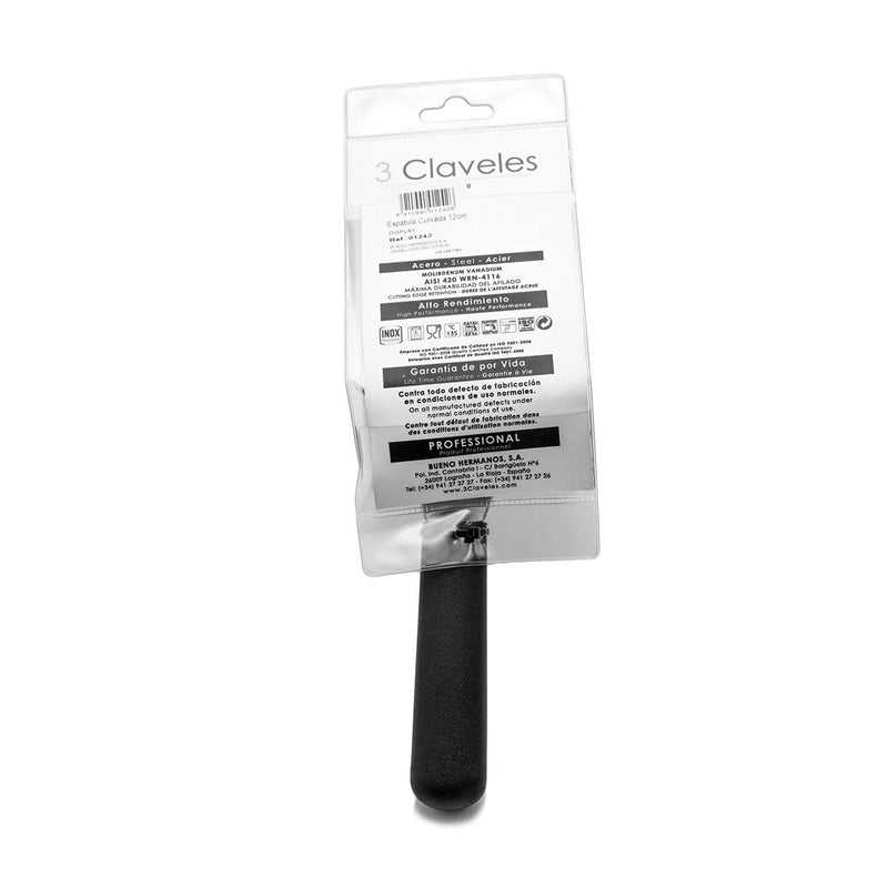 3 Claveles Proflex - Espátula Profesional Curvada y Flexible 12 cm Microban. Negro