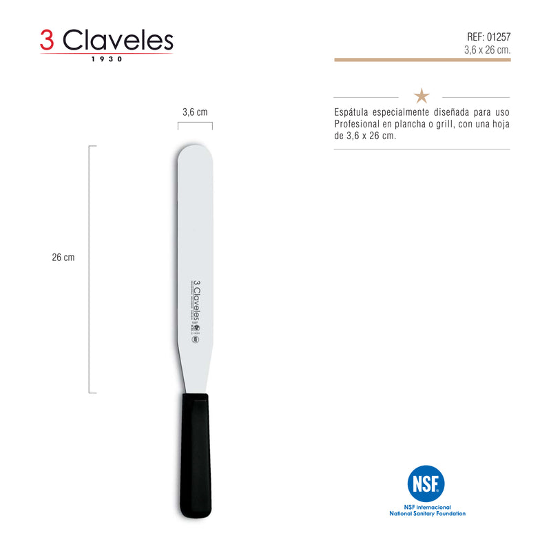 3 Claveles Proflex - Espátula Profesional Plana 26 cm Microban. Negro