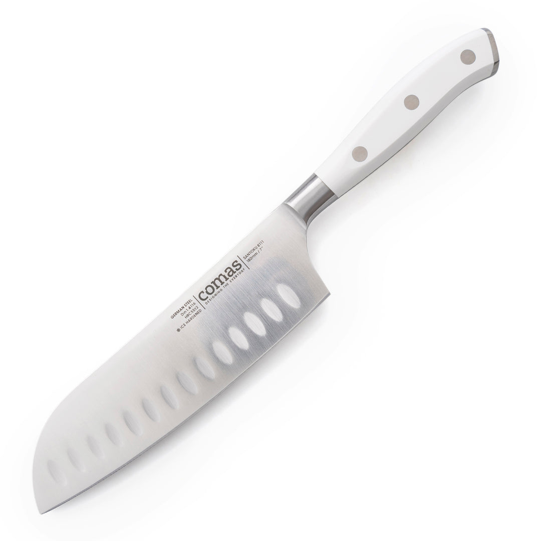 COMAS Marble - Cuchillo Santoku Profesional 18 cm en Acero Alemán. Blanco