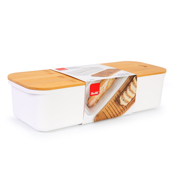 IBILI - Panera Baguette con Tabla de Corte Incorporada en Bambú. Blanco