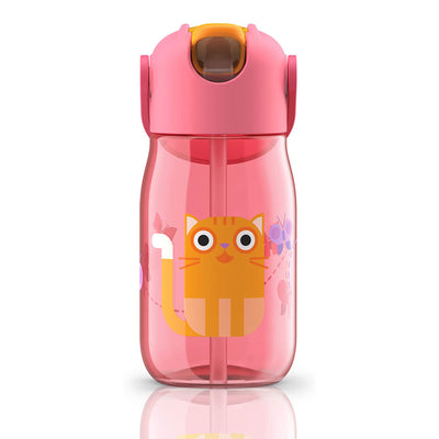 ZOKU Kids Flip Straw - Botella de Infantil 0.4L en Tritán con Pajita. Gato