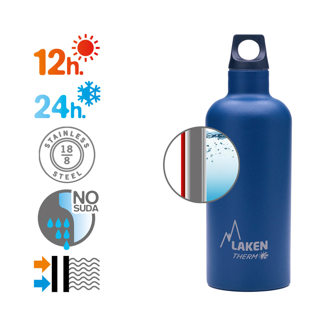 LAKEN Futura - Botella Térmica de Boca Estrecha 0.5L en Acero Inoxidable. Azul