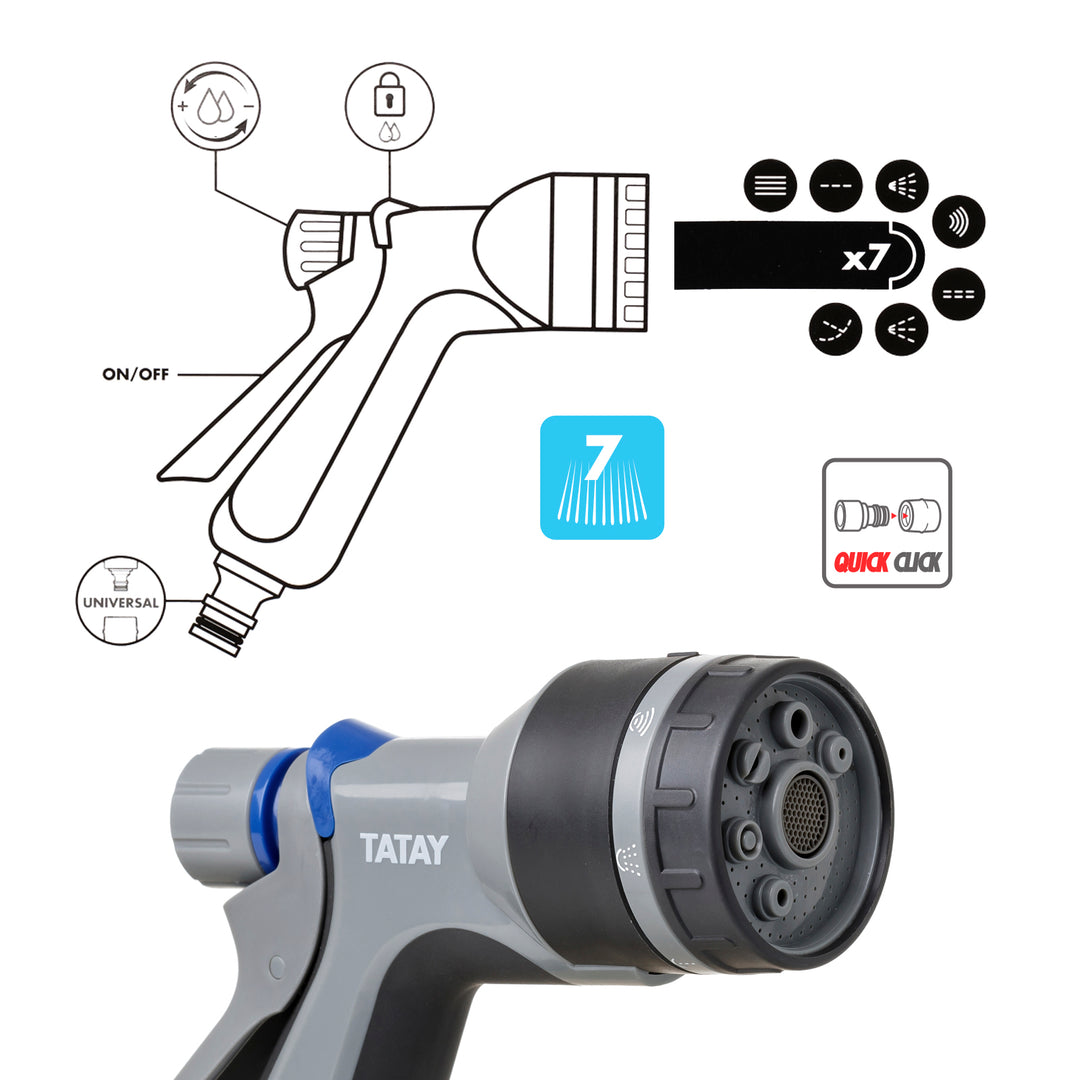 TATAY Premium - Juego de Conectores y Pistola de 7P para Mangueras de 1/2" y 5/8"