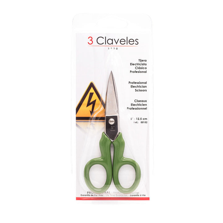 3 CLAVELES 00152 - Tijeras de Electricista Profesionales, Clásicas, 12.5 cm - 5"