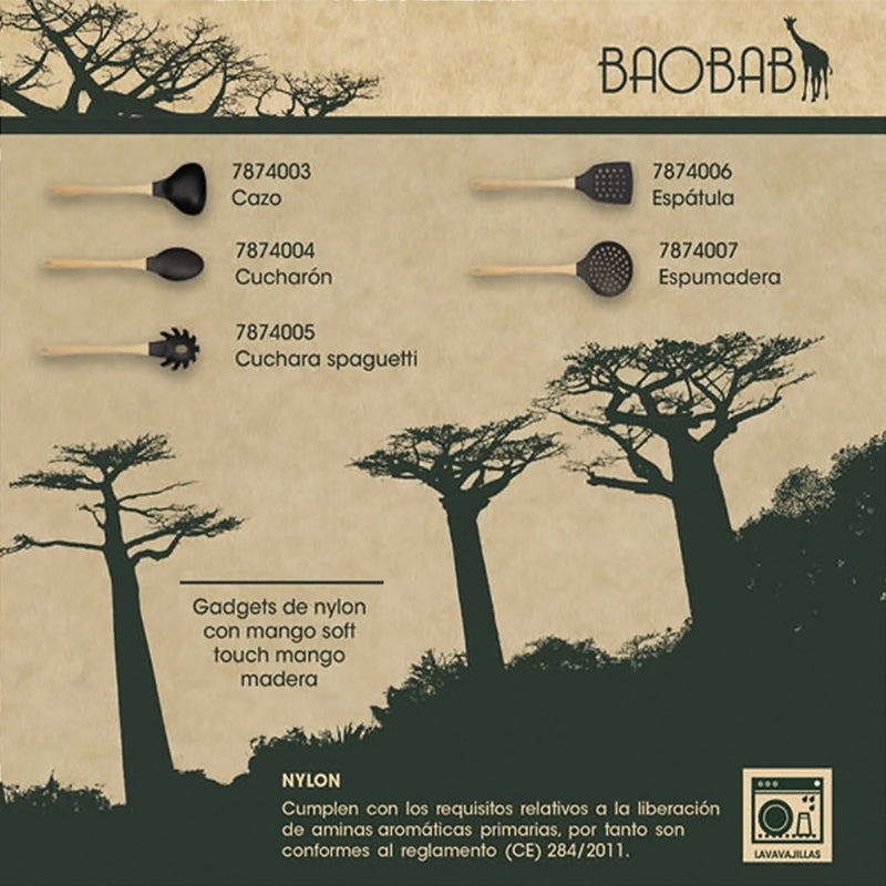 QUID Baobab - Espátula de Cocina 38 cm Nylon y Mango Madera Soft Touch