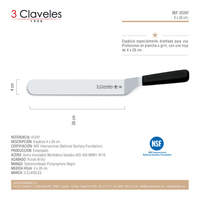 3 Claveles Proflex - Espátula Profesional Curvada y Flexible 26 cm Microban. Negro