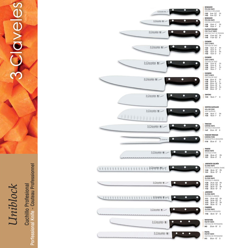 3 Claveles Uniblock - Cuchillo Cocinero Profesional 13 cm Acero Inoxidable
