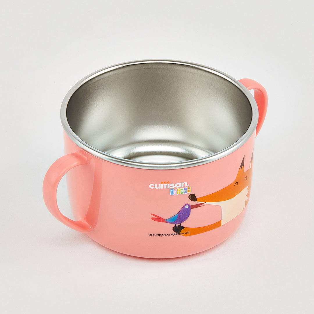 Cuitisan Baby - Taza Infantil de 0.65L en Acero con Tapa y Doble Asa Apta Microondas. Rosa