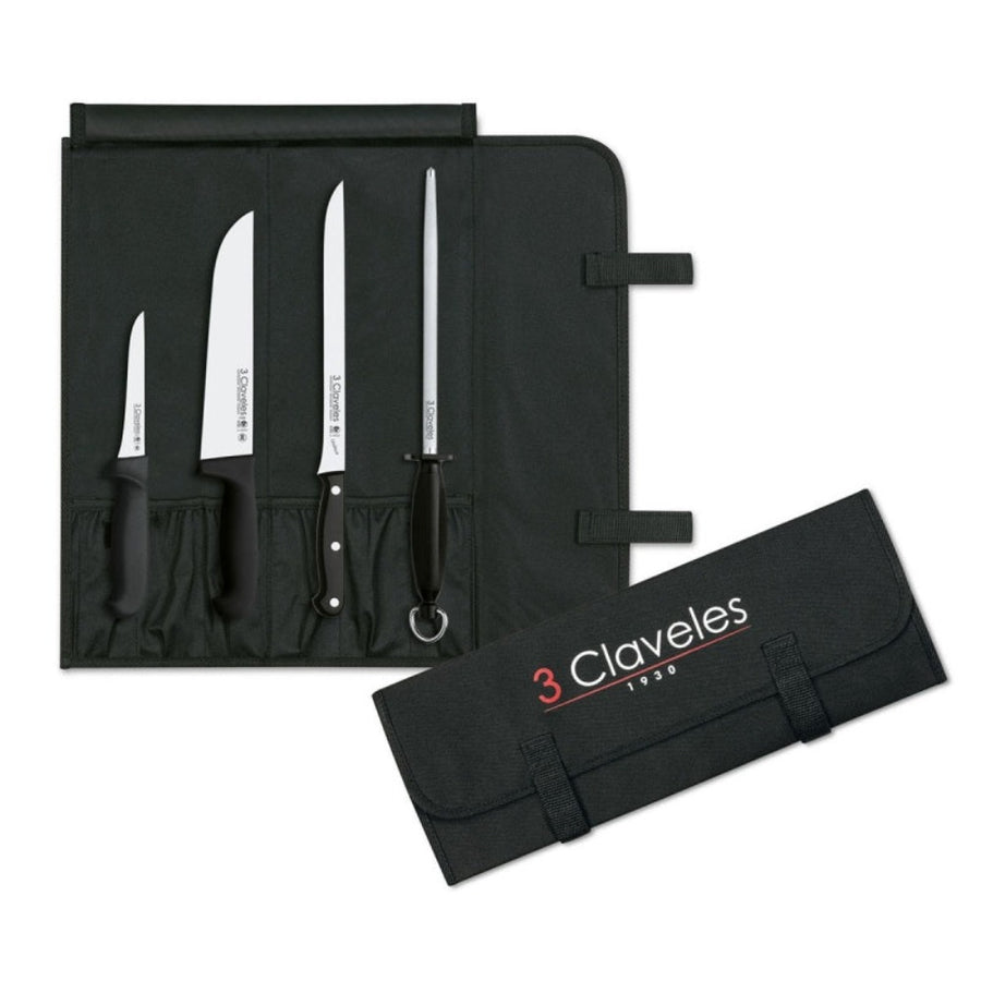 3 Claveles 01702 - Estuche para Corte de Jamón. Incluye 3 Cuchillos, Chaira y Estuche